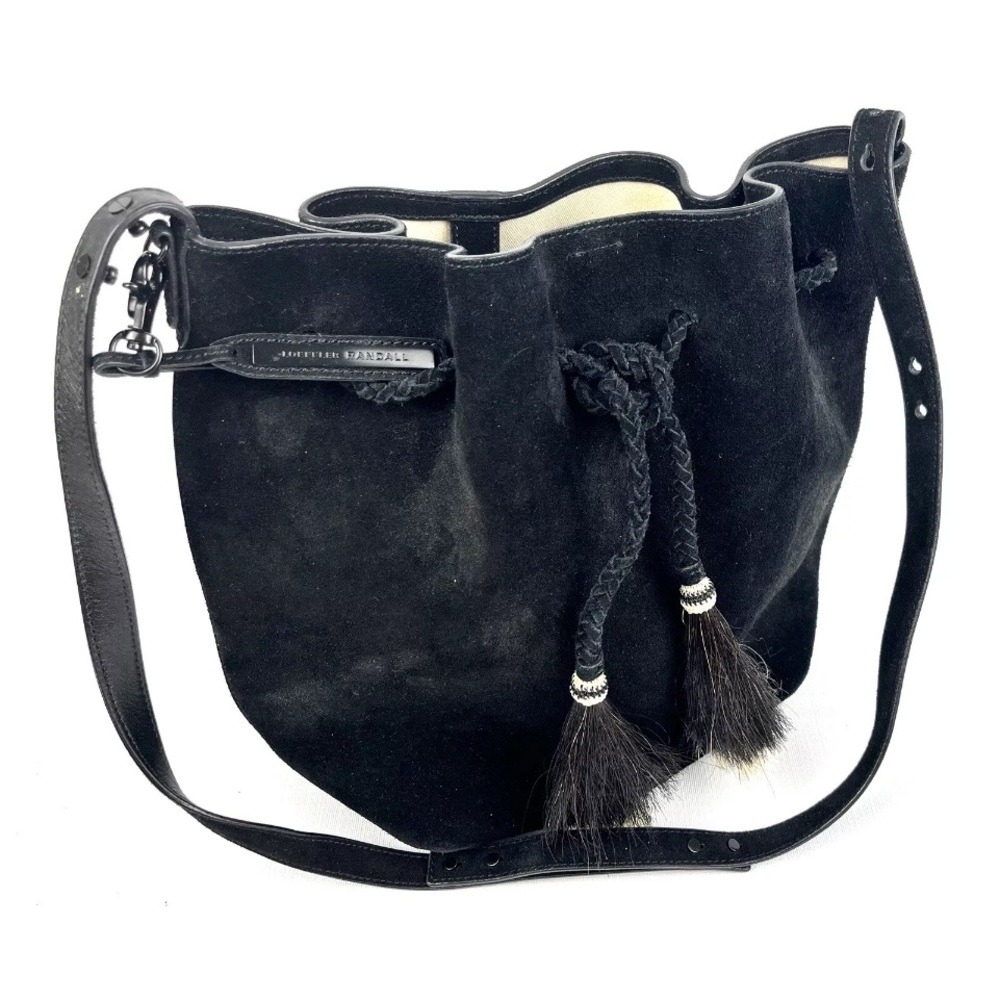 Loeffler Randall Black Suede Handbag, Calf Hair Tassel, Leather Purse, Women Bag